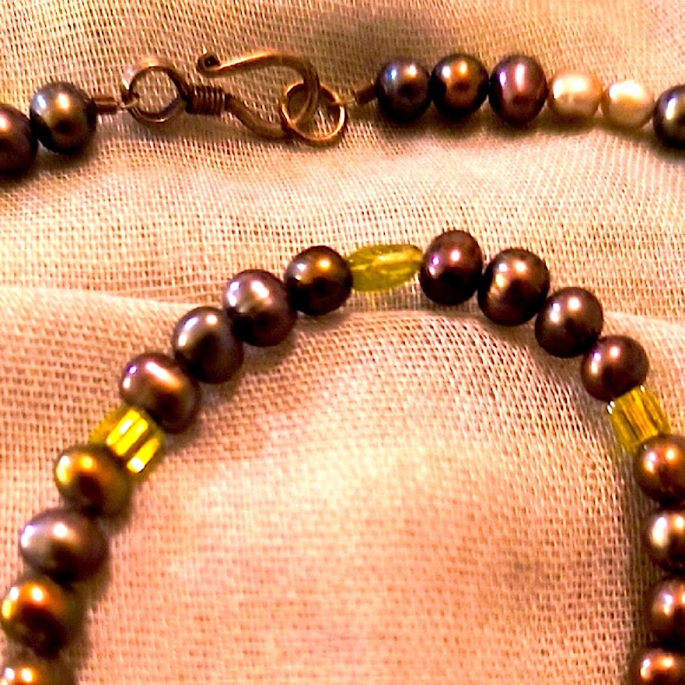 Handmade Green Bead & Gray Pearl Necklace & Bracelet Set - Picture 3 of 7